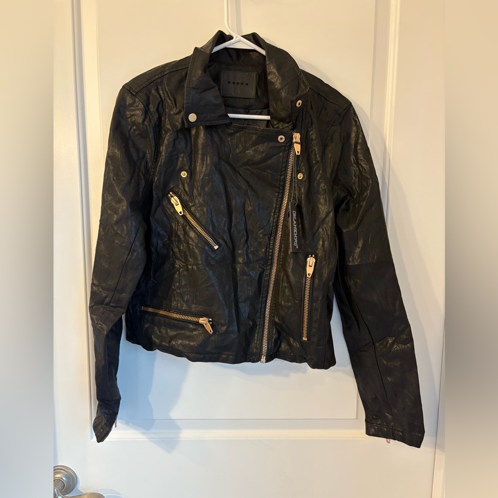 Blank NYC Black Leather Jacket with Gold Zippers